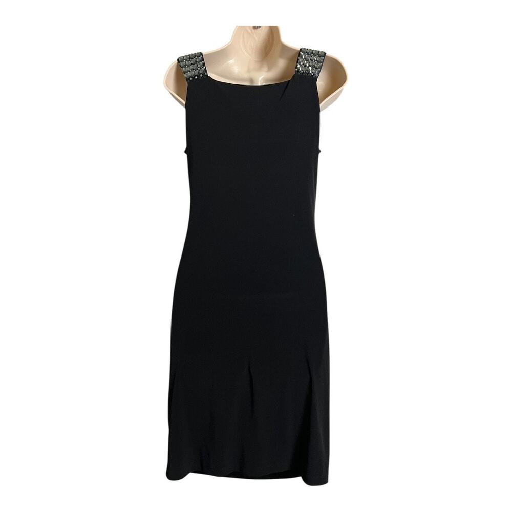 Valerie Bertinelli Dress Women's 6 Black Sleeveless Ruched Beaded Cocktail - Picture 5 of 8